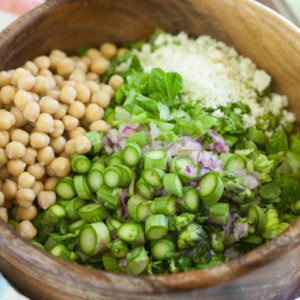 Spring Chickpea Salad with Honey Garlic Lime Vinaigrette